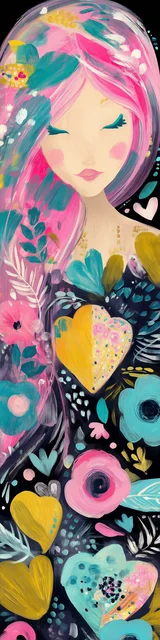 Free printable mermaid bookmark featuring pink hair mermaid with color swatches in her hair